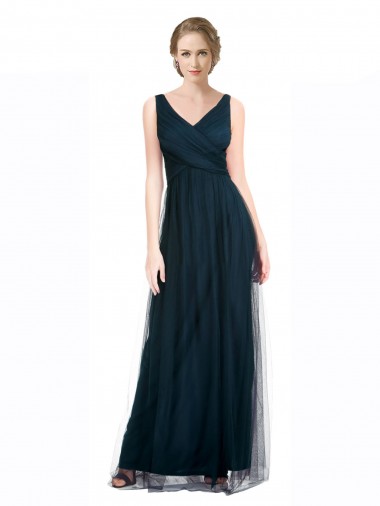 Azul 7# Linha A Decote V Comprimento Chão Vestidos de Madrinha Acessíveis