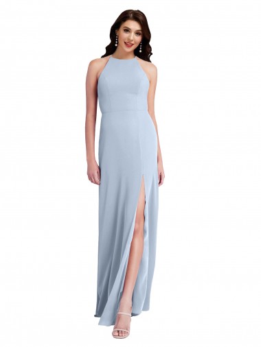 Criss Cruz Azul Céu Claro Bainha Decote Alto Comprimento Chão Vestidos de Madrinha / Vestidos de Noite / Vestidos de Festa Acessíveis
