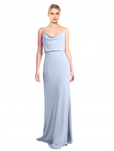 Costas em V Azul Céu Claro Bainha Decote Alto Comprimento Chão Vestidos de Madrinha / Vestidos de Noite / Vestidos de Festa Acessíveis