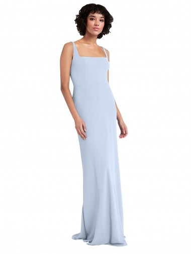 Azul Céu Claro Bainha Decote Quadrado Comprimento Chão Vestidos de Madrinha / Vestidos de Festa Acessíveis