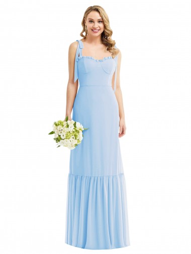 Azul Céu Claro Linha A Amor Comprimento Chão Vestido de Madrinha Acessíveis