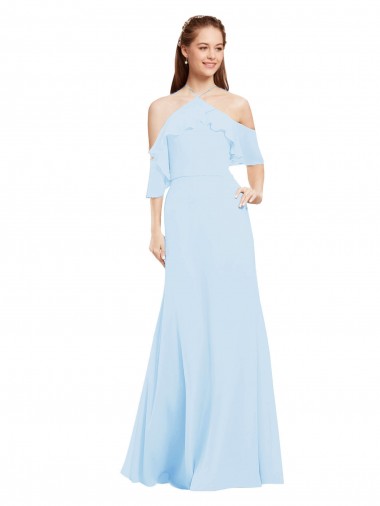 Azul Céu Claro Linha A Cabeçada Comprimento Chão Vestidos de Madrinha Acessíveis