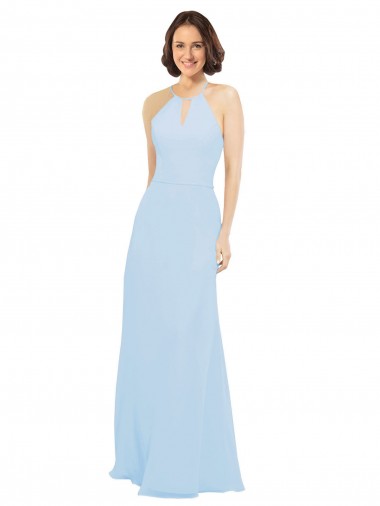 Azul Céu Claro Linha A Cabeçada Comprimento Chão Vestido de Madrinha / Vestido de Baile Acessíveis