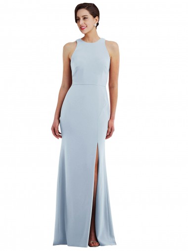 Abrir de volta Azul Céu Claro Trombeta Decote Joia Comprimento Chão Vestidos de Madrinha / Vestidos de Noite / Vestidos de Festa Acessíveis