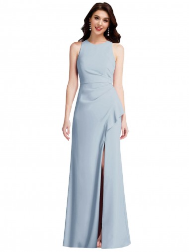 Azul Céu Claro Trombeta Cabeçada Comprimento Chão Vestidos de Madrinha / Vestidos de Festa Acessíveis