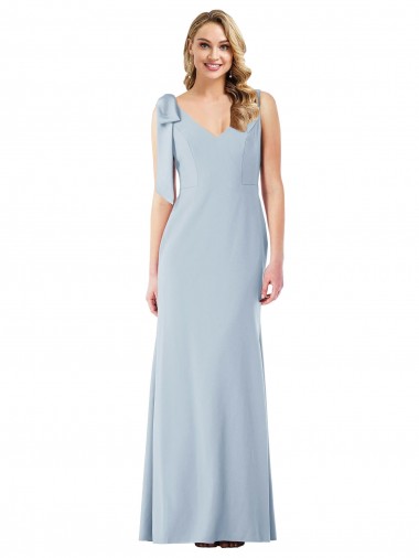 Costas em V Azul Céu Claro Trombeta Decote V Comprimento Chão Vestidos de Madrinha / Vestidos de Festa Acessíveis