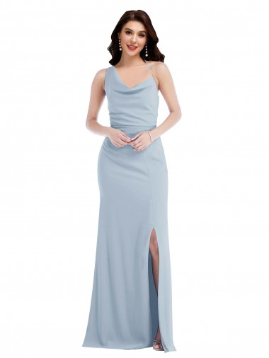 Azul Céu Claro Trombeta Um Ombro Comprimento Chão Longo Vestidos de Madrinha / Vestidos de Festa Acessíveis