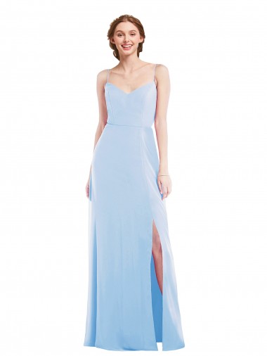 Azul Céu Claro Linha A Decote V Comprimento Chão Vestidos de Madrinha / Vestidos de Noite Acessíveis