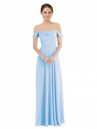 Azul Céu Claro Linha A Fora do Ombro Comprimento Chão Vestidos de Madrinha / Vestidos de Noite Acessíveis