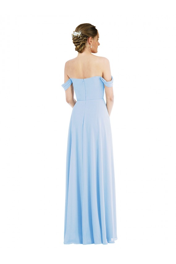 Azul Céu Claro Linha A Fora do Ombro Comprimento Chão Vestidos de Madrinha / Vestidos de Noite Acessíveis