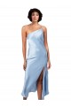 Azul Céu Claro Linha A Um Ombro Comprimento Midi Vestidos de Madrinha / Vestidos de Noite / Vestidos de Festa Acessíveis