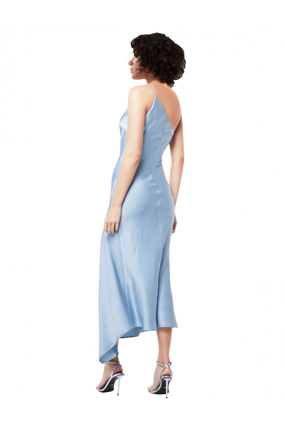 Azul Céu Claro Linha A Um Ombro Comprimento Midi Vestidos de Madrinha / Vestidos de Noite / Vestidos de Festa Acessíveis