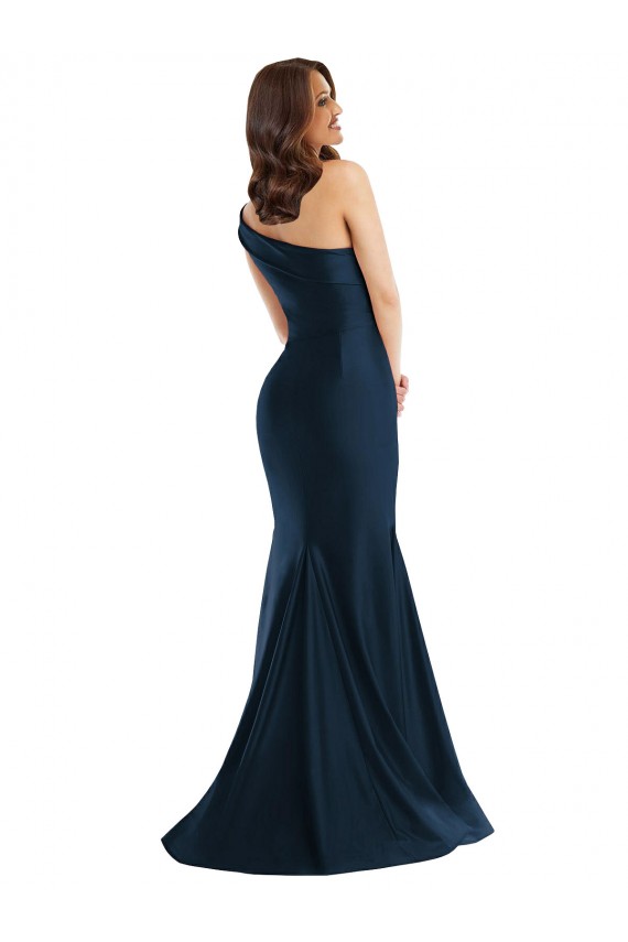 Azul Céu Claro Sereia Um Ombro Comprimento Chão Vestidos de Madrinha / Vestidos de Noite / Vestidos de Festa Acessíveis