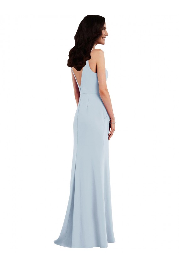 Costas em V Azul Céu Claro Trombeta Decote V Comprimento Chão Longo Vestidos de Madrinha / Vestidos de Festa Acessíveis