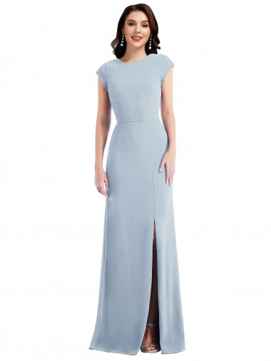 Abrir de volta Azul Céu Claro Trombeta Comprimento Chão Vestidos de Madrinha / Vestidos de Noite / Vestidos de Festa Acessíveis
