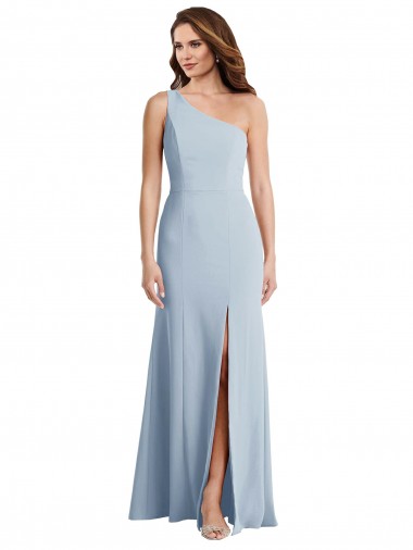 Azul Céu Claro Trombeta Um Ombro Comprimento Chão Vestidos de Madrinha / Vestidos de Noite / Vestidos de Festa Acessíveis
