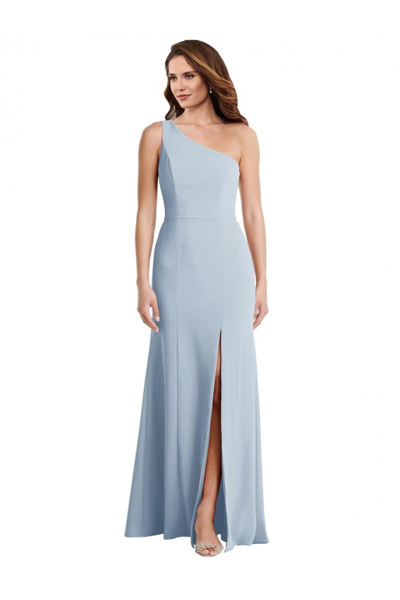 Azul Céu Claro Trombeta Um Ombro Comprimento Chão Vestidos de Madrinha / Vestidos de Noite / Vestidos de Festa Acessíveis