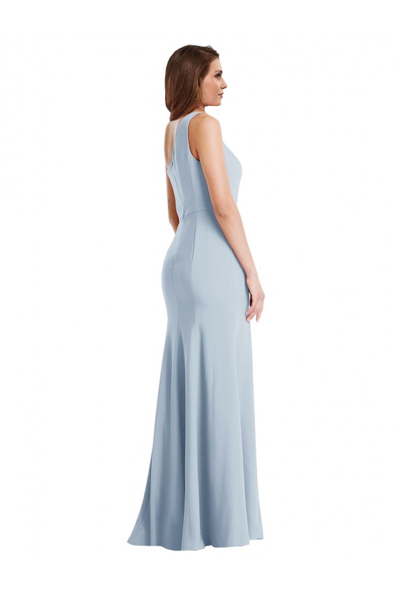 Azul Céu Claro Trombeta Um Ombro Comprimento Chão Vestidos de Madrinha / Vestidos de Noite / Vestidos de Festa Acessíveis