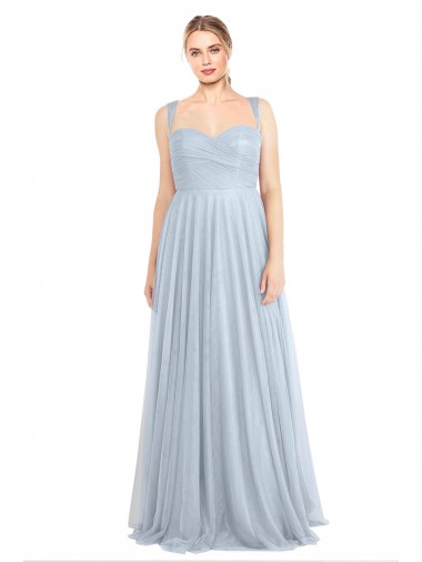 Azul Céu Claro Linha A Amor Comprimento Chão Vestidos de Madrinha Acessíveis