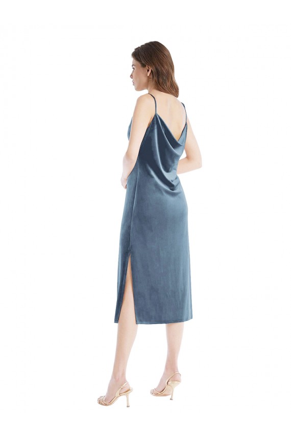 Azul Empoeirado Bainha Um Ombro Comprimento Chão Vestidos de Madrinha / Vestidos de Festa Acessíveis