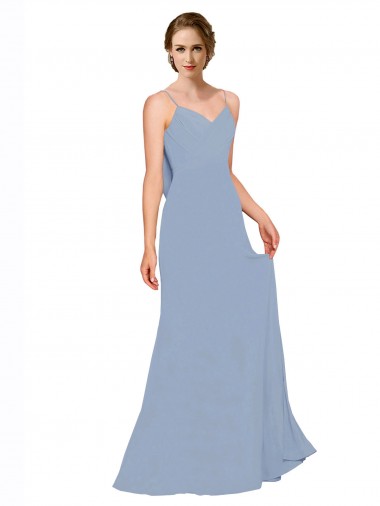 Azul Empoeirado Linha A Amor Comprimento Chão Vestidos Formais / Vestidos de Madrinha Acessíveis