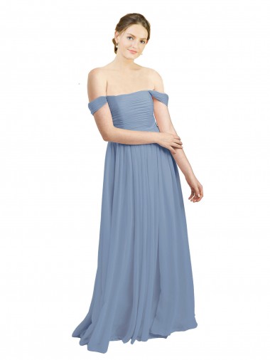 Abrir de volta Azul Empoeirado Linha A Amor Comprimento Chão Vestidos de Madrinha Acessíveis
