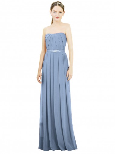 Azul Empoeirado Linha A Sem alças Comprimento Chão Longo Vestido Formais / Vestido de Madrinha Acessíveis