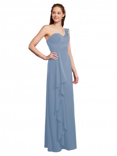 Azul Empoeirado Linha A Amor Comprimento Chão Vestido de Madrinha / Vestido Formais Acessíveis