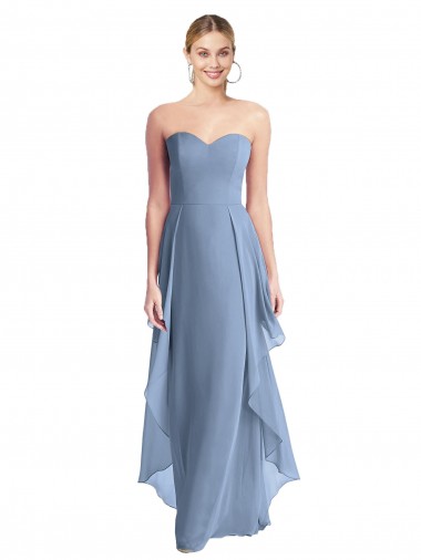 Azul Empoeirado Linha A Sem alças Comprimento Chão Vestido de Madrinha / Vestido de Baile Acessíveis