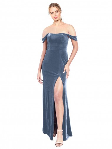 Azul Empoeirado Linha A Sem alças Comprimento Chão Vestidos de Madrinha / Vestidos de Festa Acessíveis