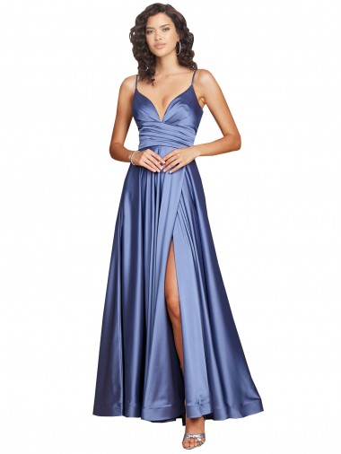 Lombar Azul Francês Linha A Amor Comprimento Chão Vestidos de Madrinha / Vestidos de Noite / Vestidos de Festa Acessíveis