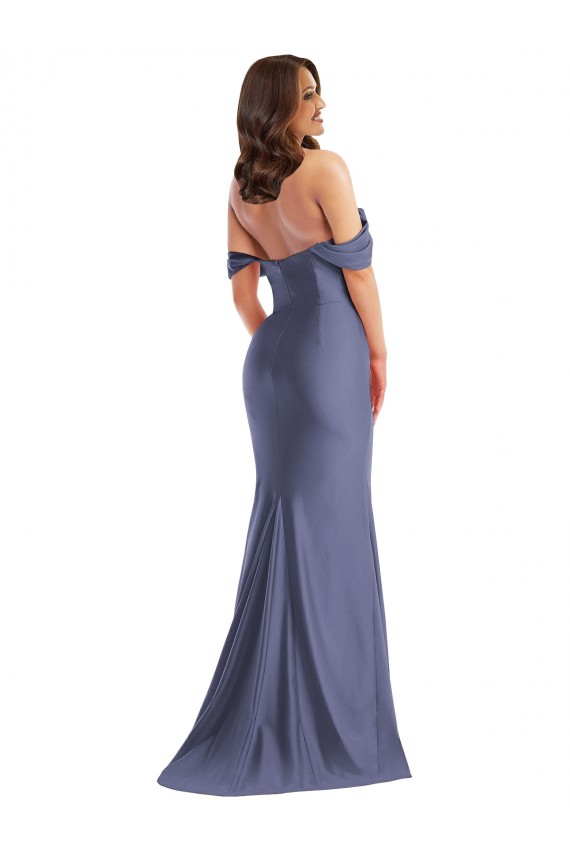 Lombar Azul Francês Sereia Fora do Ombro Comprimento Chão Vestidos de Madrinha / Vestidos de Noite / Vestidos de Festa Acessíveis