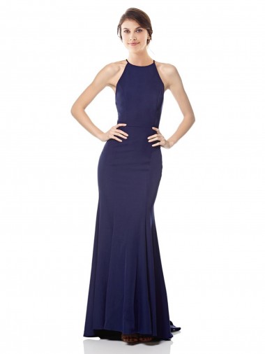 Azul Marinho Sereia Decote Alto Comprimento Chão Vestidos de Madrinha / Vestidos de Noite / Vestidos de Festa Acessíveis