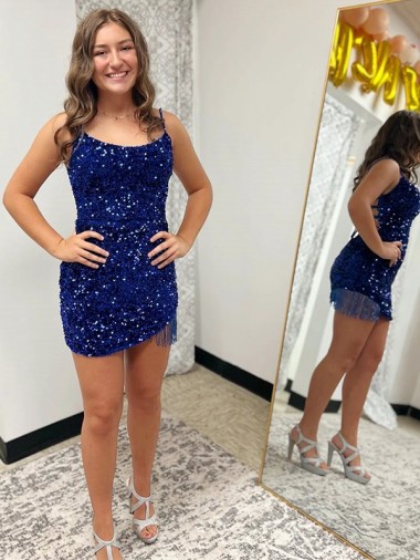 Azul Real Bainha Alças finas Curto Vestidos de Festa Acessíveis