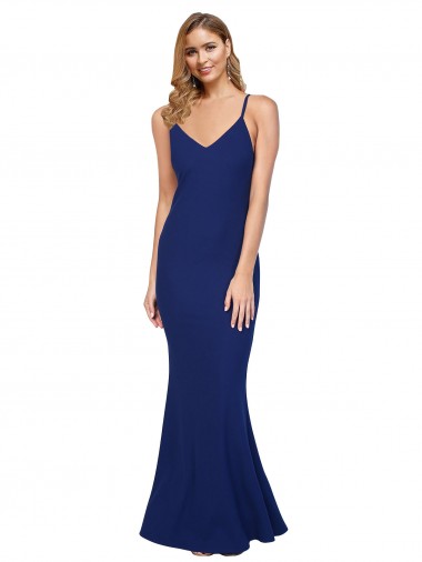Criss Cruz Azul Real Bainha Decote V Comprimento Chão Vestidos de Madrinha / Vestidos de Noite / Vestidos de Festa Acessíveis