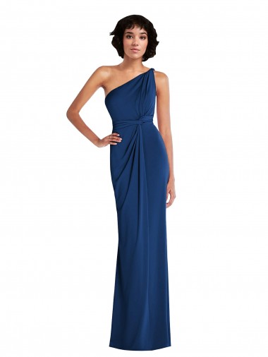 Azul Real Bainha Um Ombro Comprimento Chão Vestidos de Madrinha / Vestidos de Festa Acessíveis