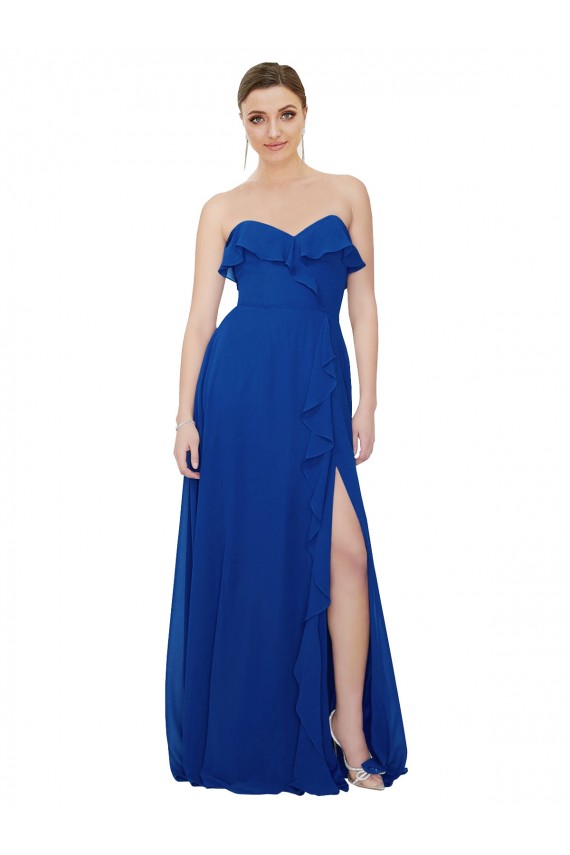 Azul Real Linha A Sem alças Comprimento Chão Vestidos de Festa / Vestidos de Madrinha Acessíveis