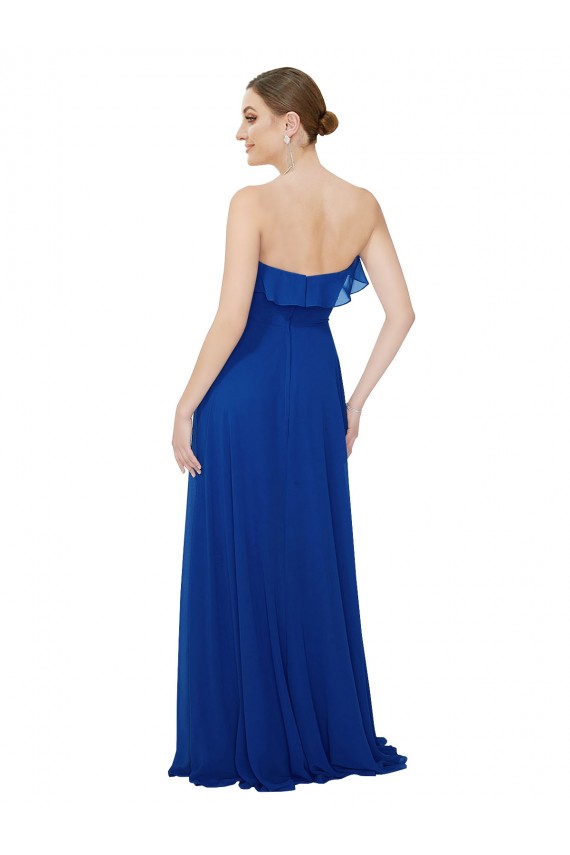 Azul Real Linha A Sem alças Comprimento Chão Vestidos de Festa / Vestidos de Madrinha Acessíveis