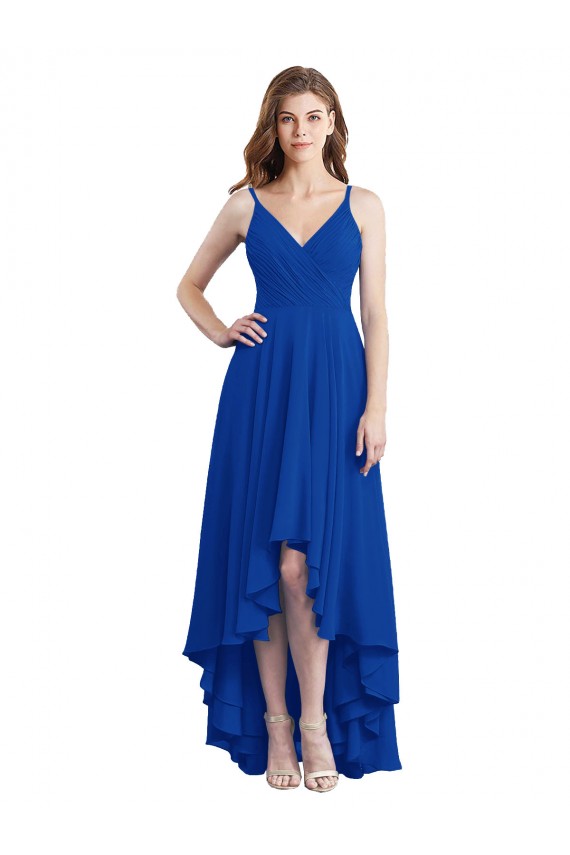 Abrir de volta Azul Real Linha A Alças finas Alto Baixo Alto Baixo, Vestidos de Madrinha Acessíveis