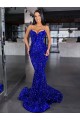 Azul Real Sereia Alças finas Comboio Varredela Vestidos de Festa Acessíveis