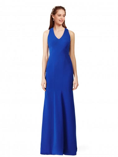 Azul Real Sereia Decote V Comprimento Chão Vestidos de Madrinha / Vestidos de Noite / Vestidos de Festa Acessíveis