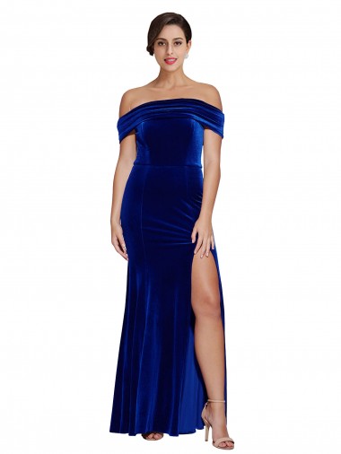 Azul Real Sereia Fora do Ombro Comprimento Chão Vestidos de Madrinha / Vestidos de Noite / Vestidos de Festa Acessíveis