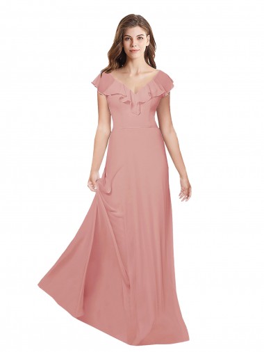 Criss Cruz Bliss Linha A Decote V Comprimento Chão Vestidos de Madrinha Acessíveis