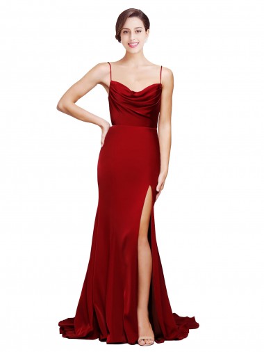 Criss Cruz Borgonha Bainha Decote Capuz Comboio Varredela Vestidos de Madrinha / Vestidos de Noite / Vestidos de Festa Acessíveis