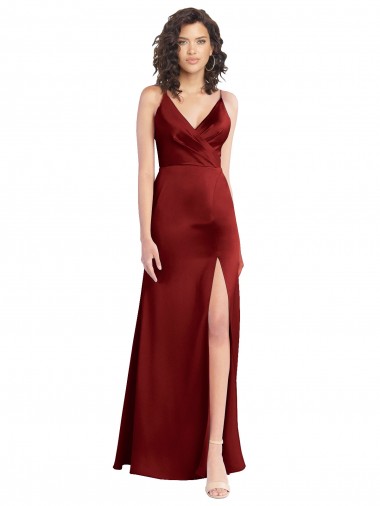 Costas em V Borgonha Linha A Decote V Comprimento Chão Vestido de Madrinha / Vestido de Baile Acessíveis