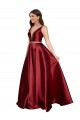 Costas em V Borgonha Linha A Decote V Comprimento Chão Longo Vestidos de Madrinha / Vestidos de Noite / Vestidos de Festa Acessíveis