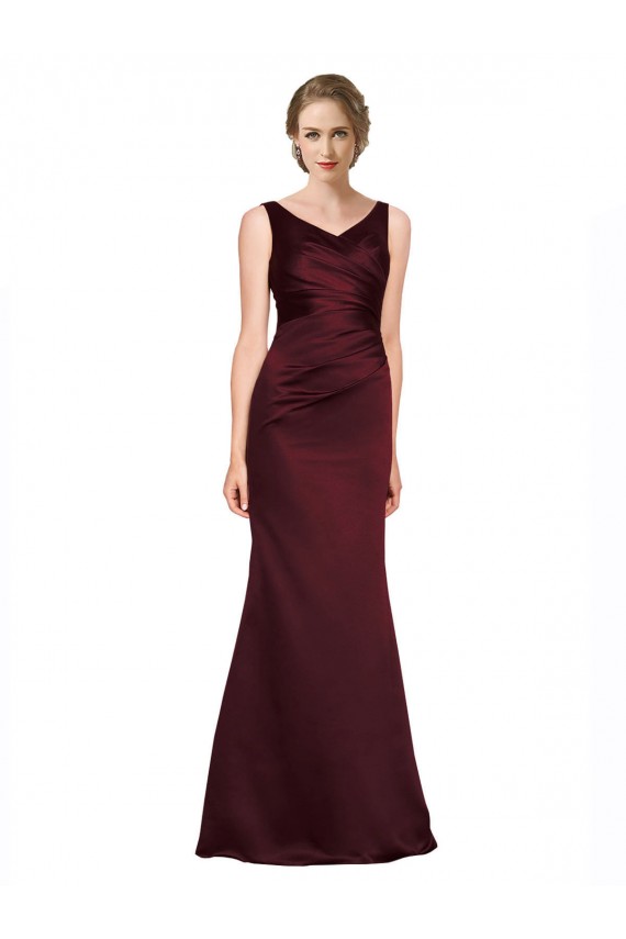 Lombar Borgonha Linha A Decote V Comprimento Chão Vestidos de Madrinha / Vestidos de Noite / Vestidos de Festa Acessíveis
