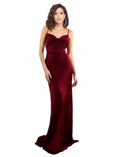 Criss Cruz Borgonha Bainha Decote Capuz Comprimento Chão Vestido de Madrinha / Vestido de Noite / Vestido de Festa Acessíveis