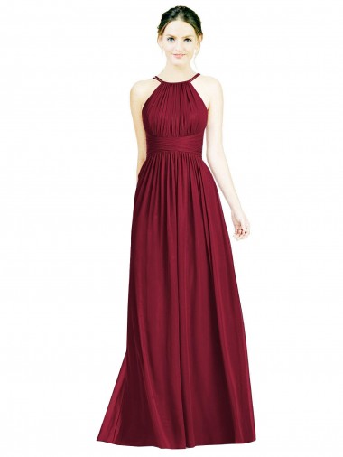 Abrir de volta Borgonha Linha A Cabeçada Comprimento Chão Vestido de Festa / Vestido de Madrinha Acessíveis