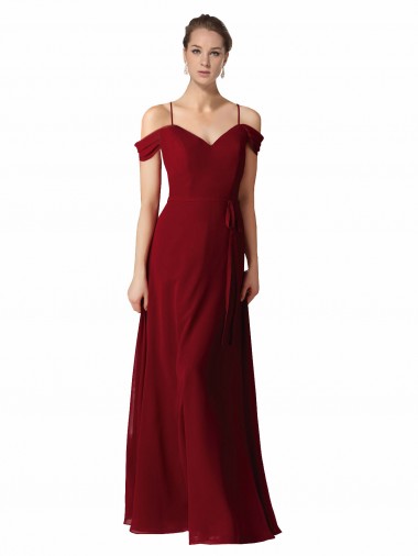 Borgonha Linha A Amor Comprimento Chão Vestido de Madrinha / Vestido de Noite Acessíveis